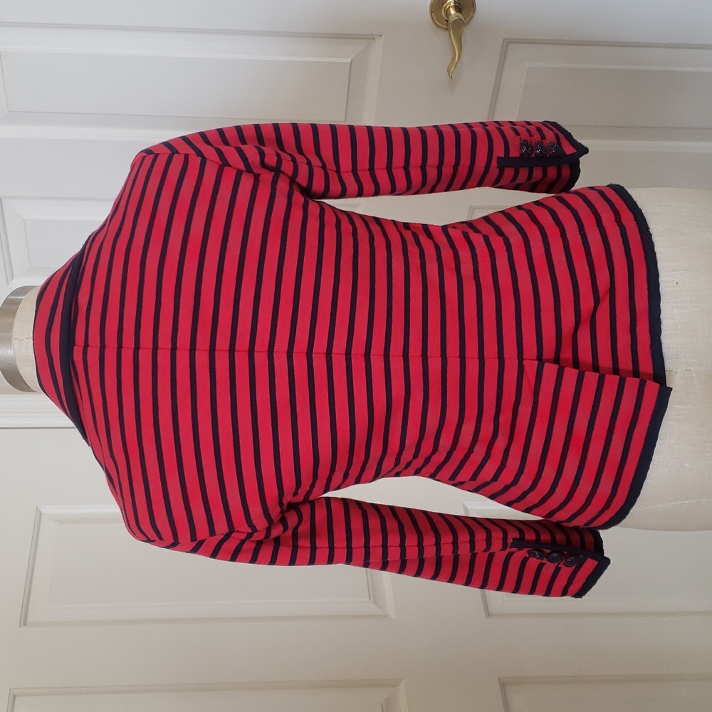 TALBOTS Nautical Striped Knit Blazer Jacket Red Navy XS Petite Anchor Button - Picture 5 of 12